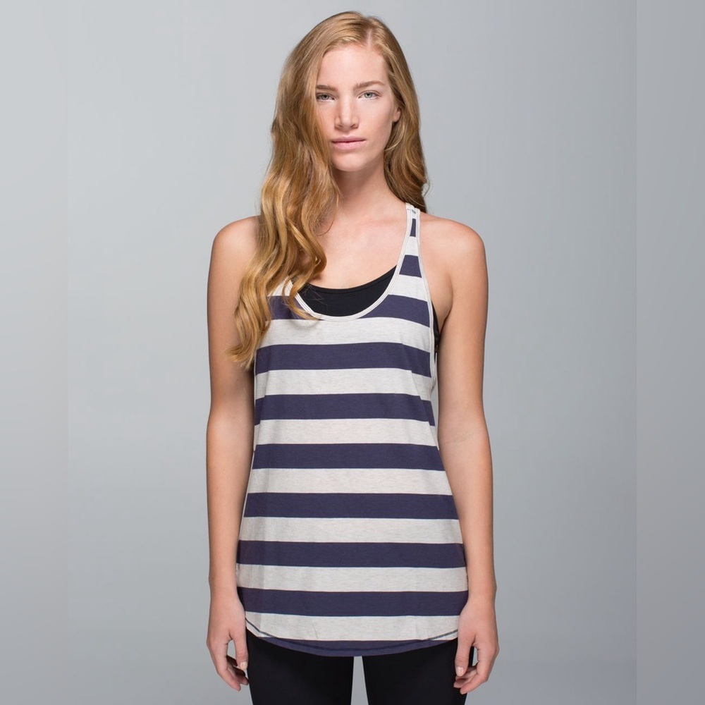 Lululemon Om Racerback Tank Blue White Striped Yoga Top No Size Tag